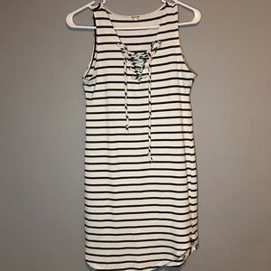 A cute white and black striped casual mini dress.
